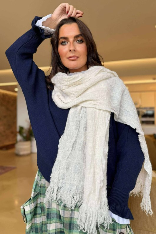 Bute Textured Weave Stretch Scarf Ecru /50=